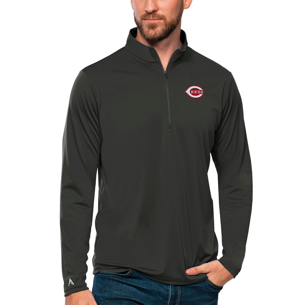 Cincinnati Reds Antigua Tribute Quarter-Zip Pullover Top Charcoal