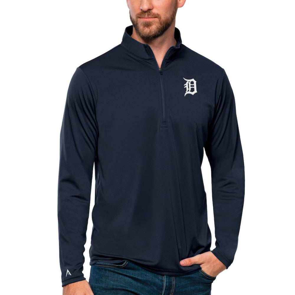 Detroit Tigers Antigua Tribute Quarter-Zip Pullover Top Navy