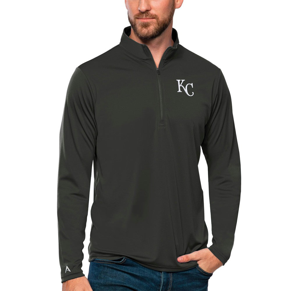 Kansas City Royals Antigua Tribute Quarter-Zip Pullover Top Charcoal