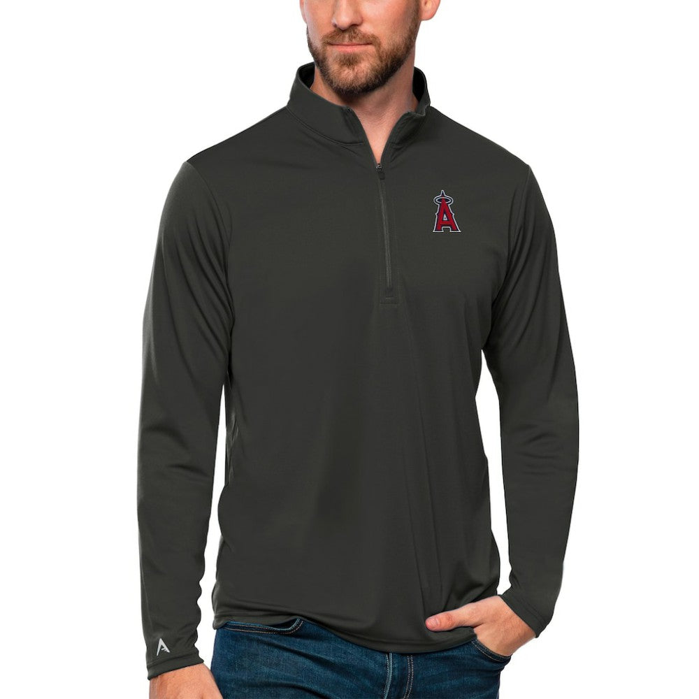 Los Angeles Angels Antigua Tribute Quarter-Zip Pullover Top Charcoal
