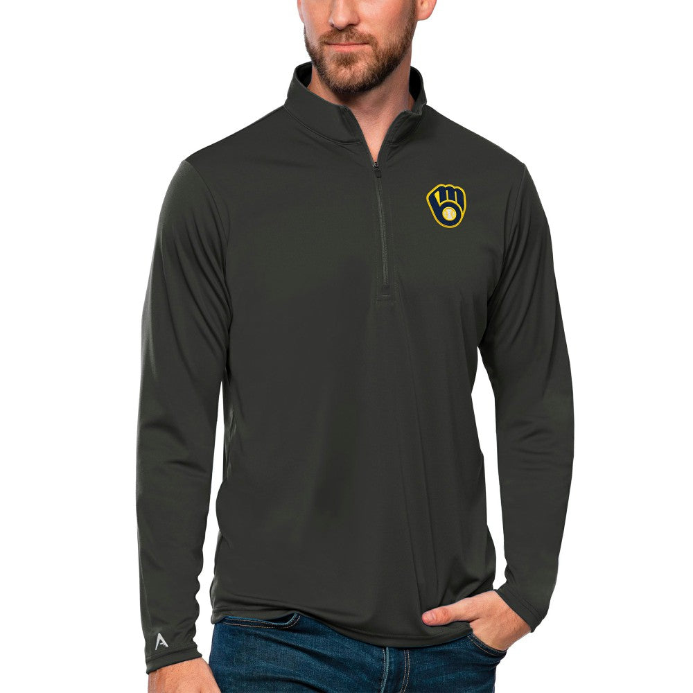 Milwaukee Brewers Antigua Tribute Quarter-Zip Pullover Top Charcoal