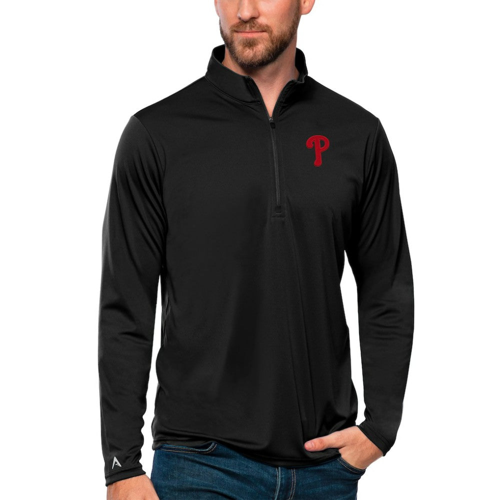 Philadelphia Phillies Antigua Tribute Quarter-Zip Pullover Top Black