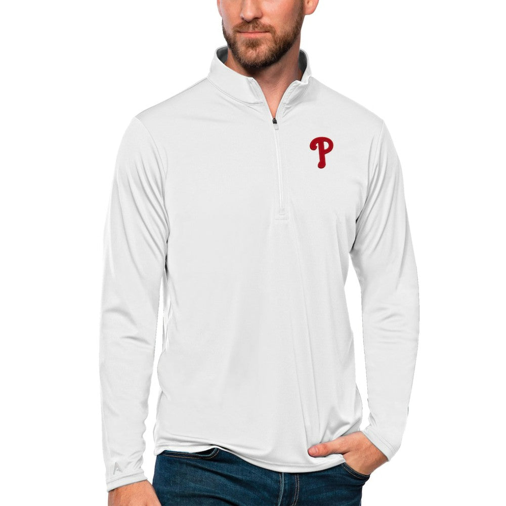 Philadelphia Phillies Antigua Tribute Quarter-Zip Pullover Top White