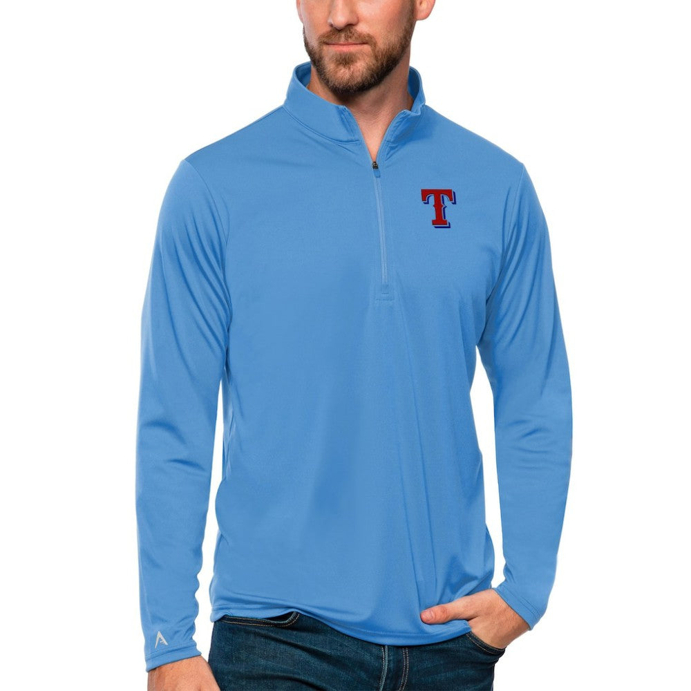 Texas Rangers Antigua Tribute Quarter-Zip Pullover Top Powder Blue