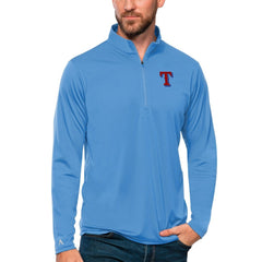 Texas Rangers Antigua Tribute Quarter-Zip Pullover Top Powder Blue