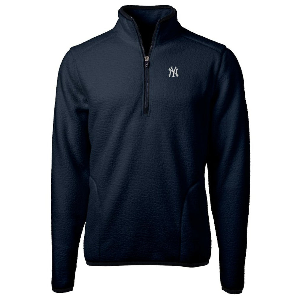 New York Yankees Cutter & Buck Big & Tall Cascade Eco Sherpa Fleece Quarter-Zip Pullover Jacket Navy