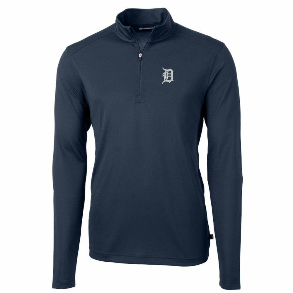 Detroit Tigers Cutter & Buck Big & Tall Virtue Eco Pique Quarter-Zip Pullover Jacket Navy