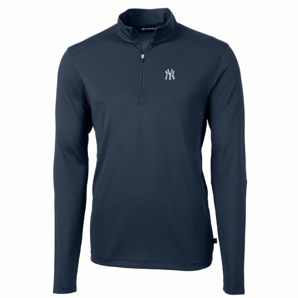 New York Yankees Cutter & Buck Big & Tall Virtue Eco Pique Quarter-Zip Pullover Jacket Navy