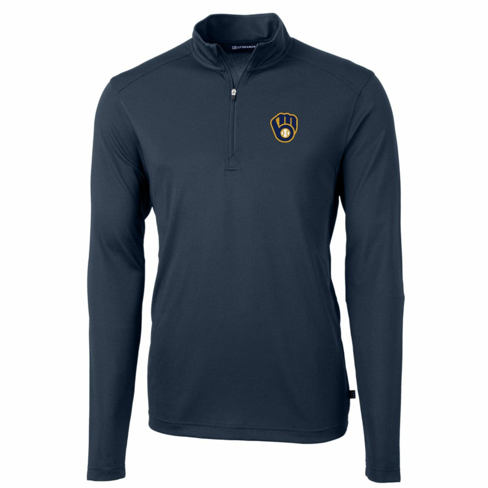 Milwaukee Brewers Cutter & Buck Big & Tall Virtue Eco Pique Quarter-Zip Pullover Jacket Navy