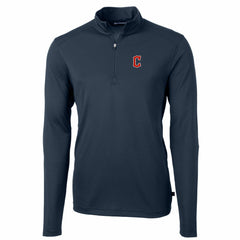 Cleveland Guardians Cutter & Buck Big & Tall Virtue Eco Pique Quarter-Zip Pullover Jacket Navy