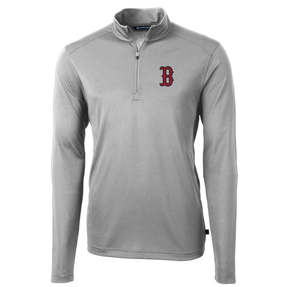 Boston Red Sox Cutter & Buck Big & Tall Virtue Eco Pique Quarter-Zip Pullover Jacket Gray