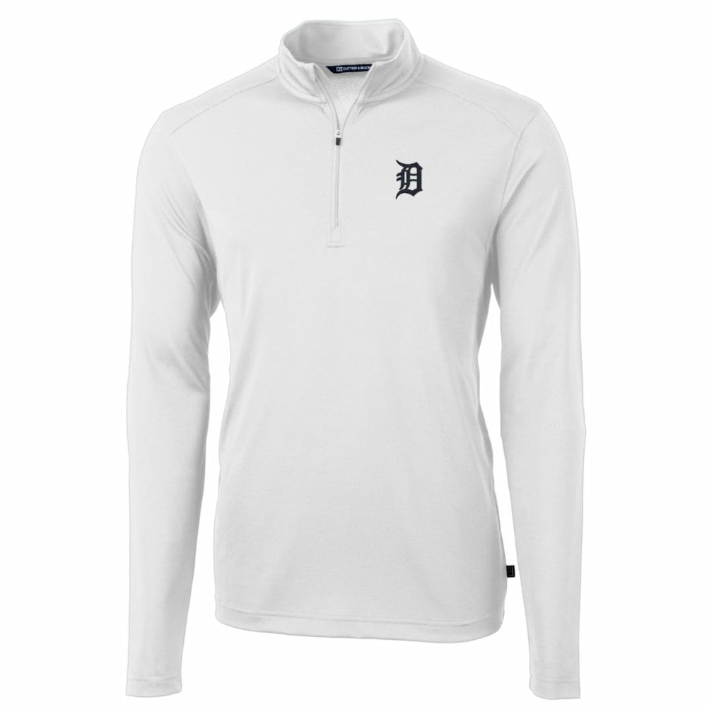 Detroit Tigers Cutter & Buck Big & Tall Virtue Eco Pique Quarter-Zip Pullover Jacket White