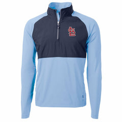 St. Louis Cardinals Cutter & Buck Adapt Eco Knit Hybrid Recycled Quarter-Zip Pullover Jacket Light Blue/Navy