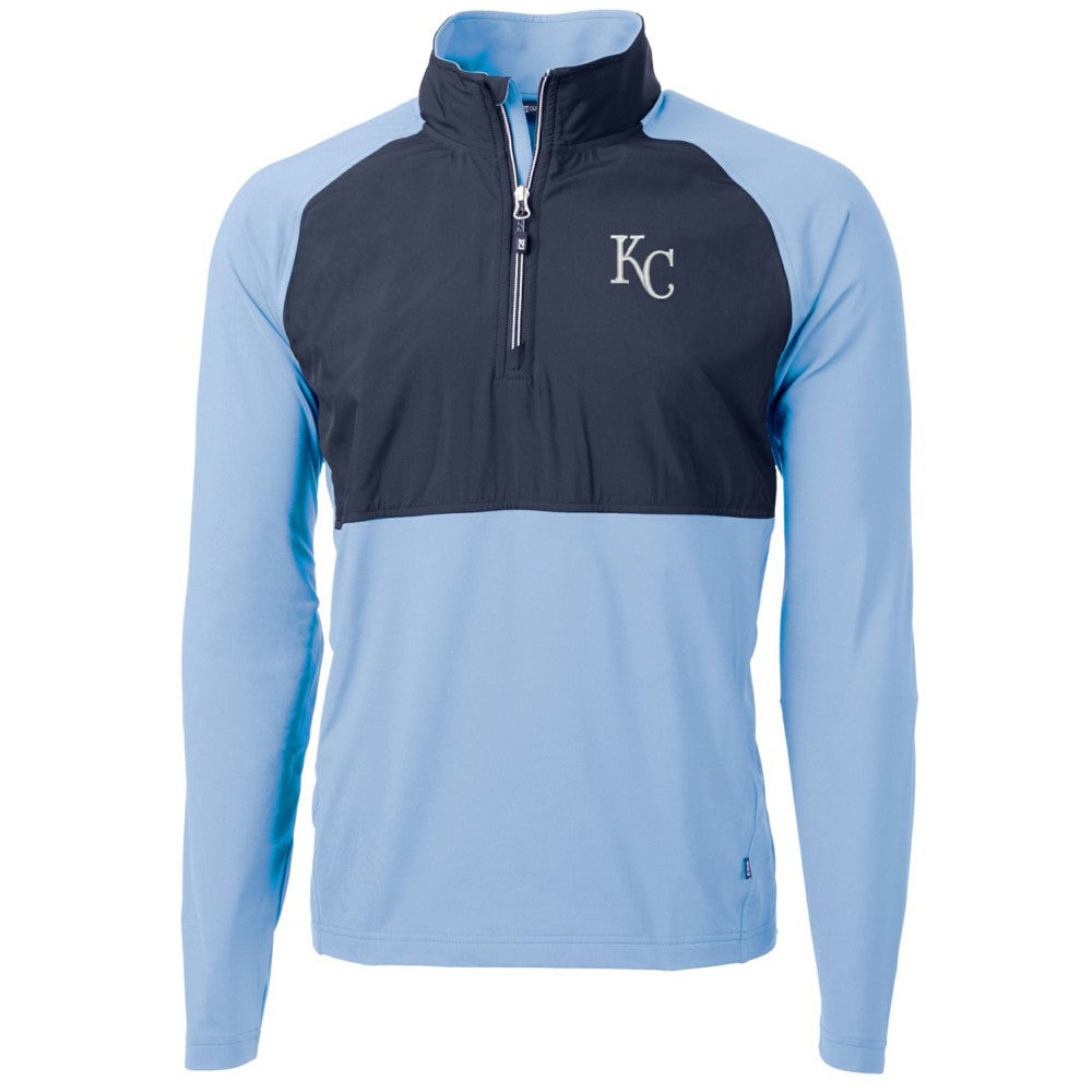 Kansas City Royals Cutter & Buck Adapt Eco Knit Hybrid Recycled Quarter-Zip Pullover Jacket Light Blue/Navy