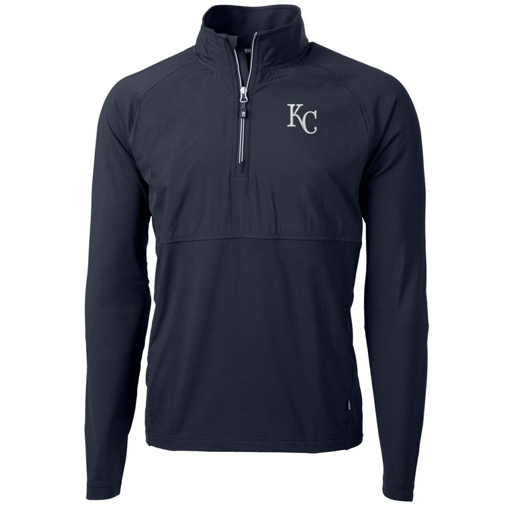 Kansas City Royals Cutter & Buck Adapt Eco Knit Hybrid Recycled Quarter-Zip Pullover Jacket Navy