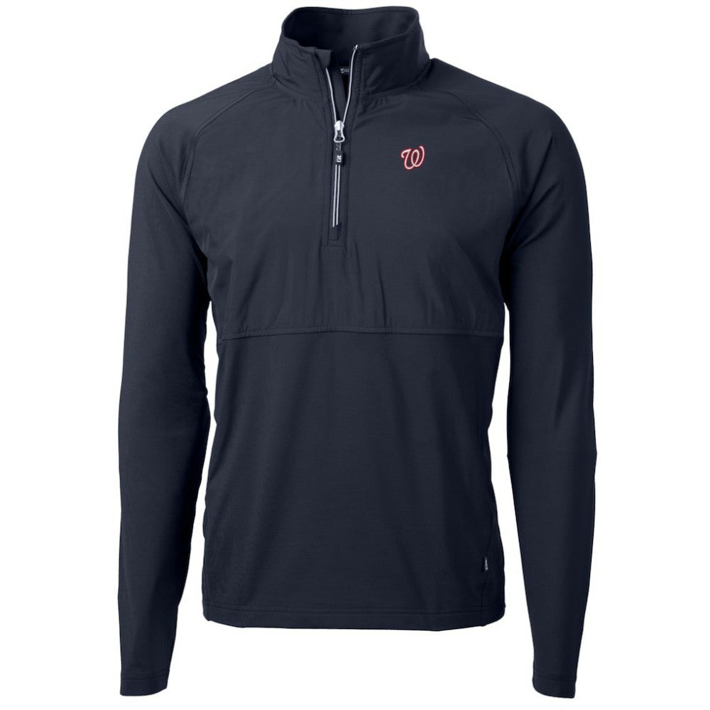 Washington Nationals Cutter & Buck Adapt Eco Knit Hybrid Recycled Quarter-Zip Pullover Jacket Navy