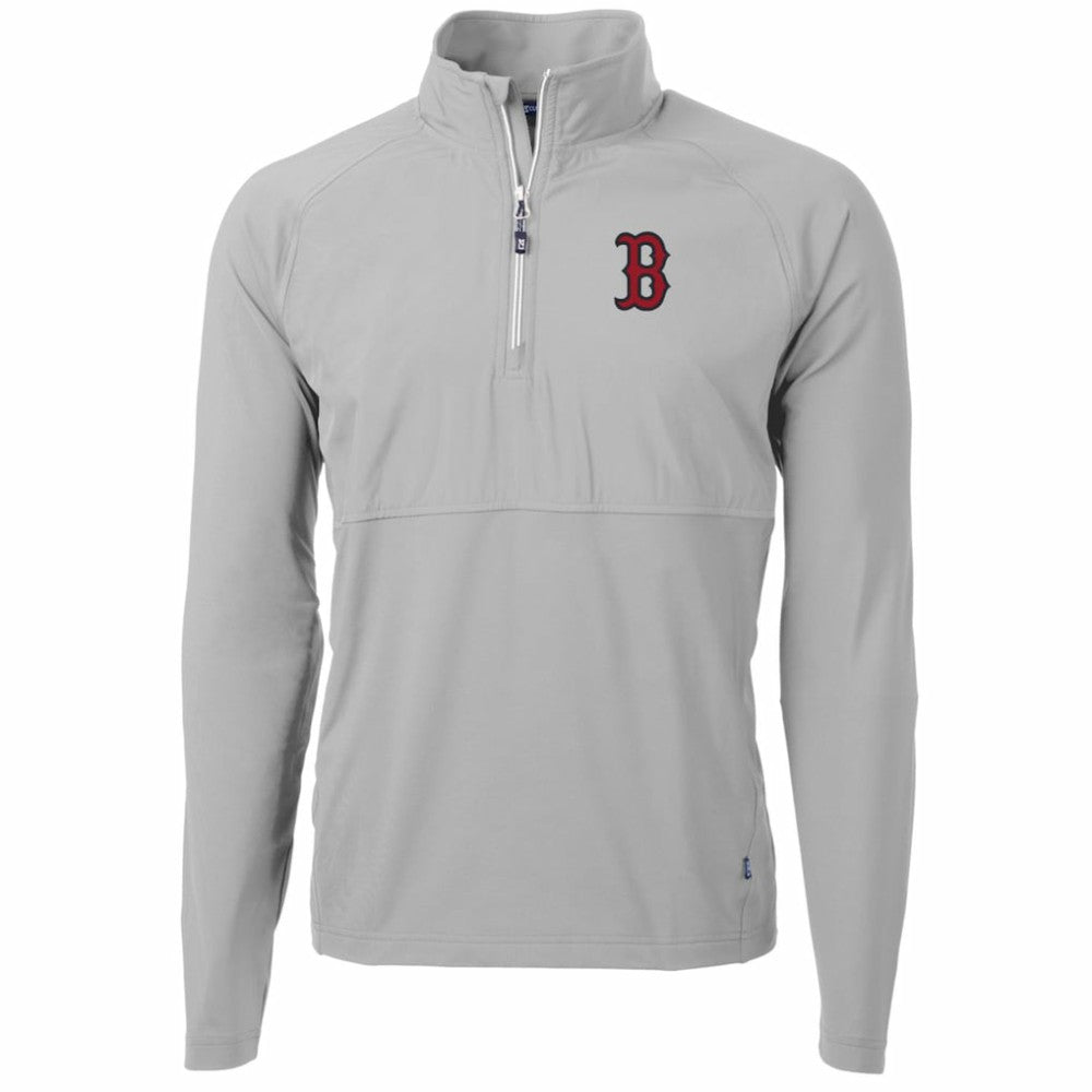 Boston Red Sox Cutter & Buck Adapt Eco Knit Hybrid Recycled Quarter-Zip Pullover Jacket Gray