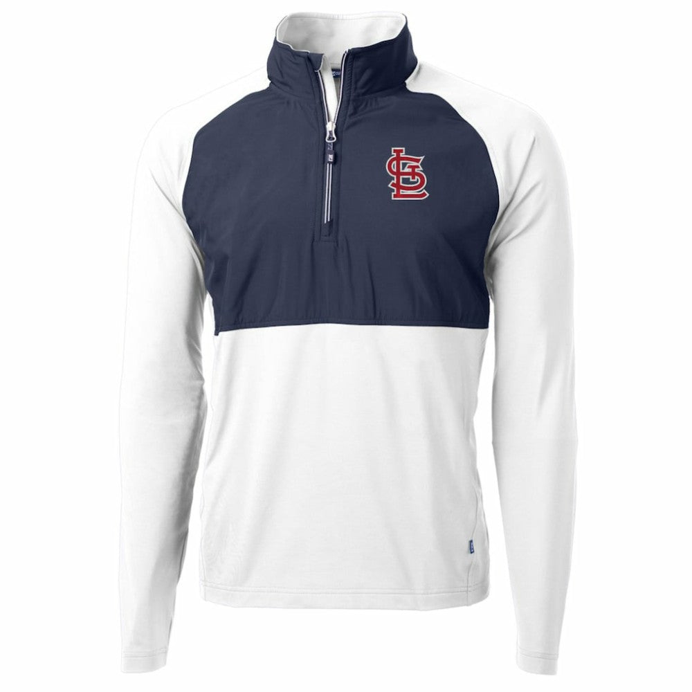 St. Louis Cardinals Cutter & Buck Adapt Eco Knit Hybrid Recycled Quarter-Zip Pullover Jacket White/Navy