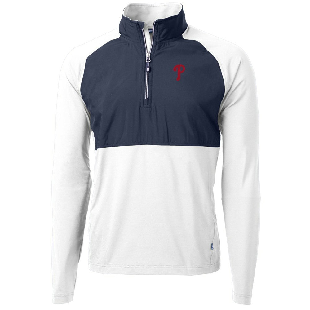 Philadelphia Phillies Cutter & Buck Adapt Eco Knit Hybrid Recycled Quarter-Zip Pullover Jacket White/Navy