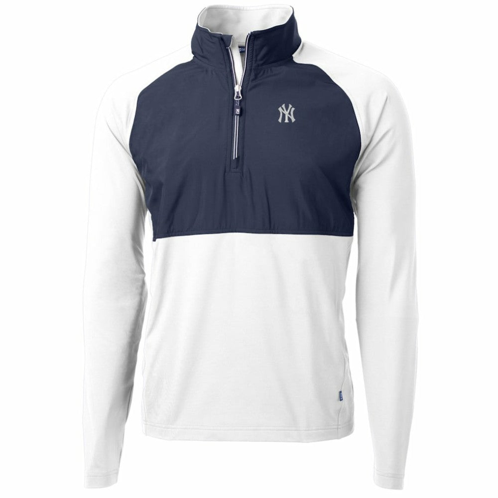 New York Yankees Cutter & Buck Adapt Eco Knit Hybrid Recycled Quarter-Zip Pullover Jacket White/Navy