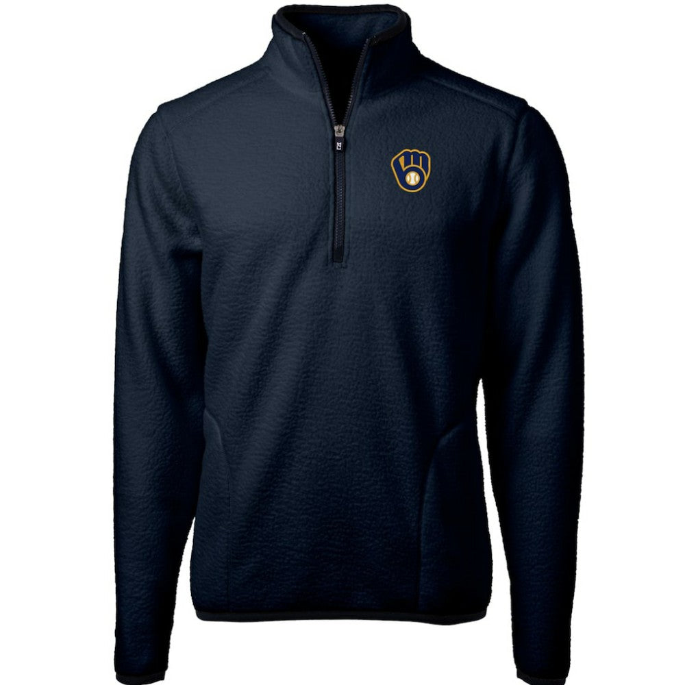Milwaukee Brewers Cutter & Buck Cascade Eco Sherpa Fleece Quarter-Zip Pullover Jacket Navy