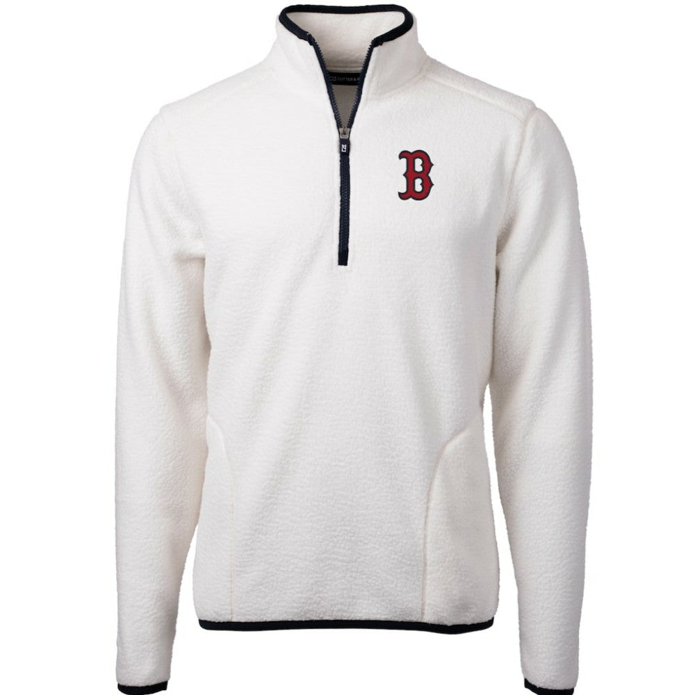 Boston Red Sox Cutter & Buck Cascade Eco Sherpa Fleece Quarter-Zip Pullover Jacket White/Navy