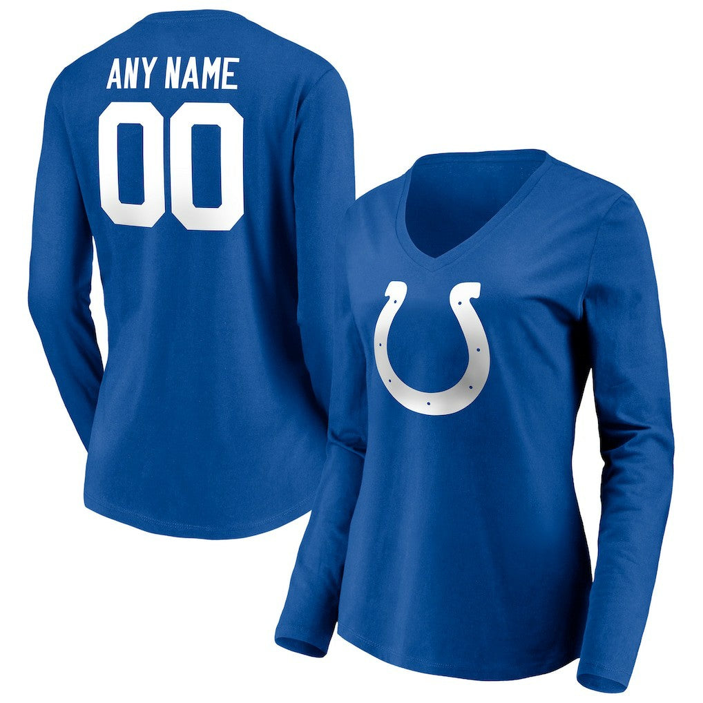 Indianapolis Colts Women's Team Authentic Personalized Name & Number Long Sleeve V-Neck T-Shirt - Royal on sale