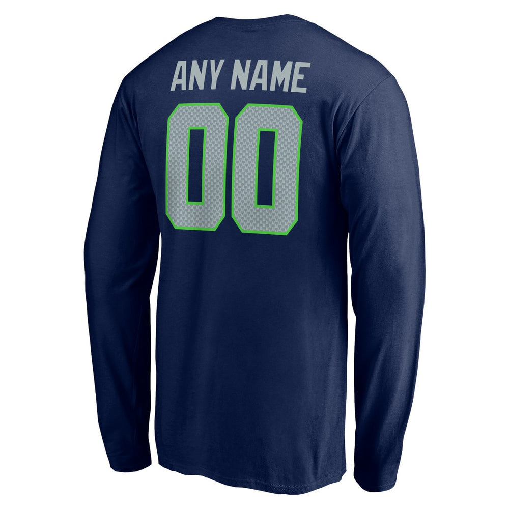 Seattle Seahawks Team Authentic Personalized Name & Number Long Sleeve T-Shirt - College Navy online