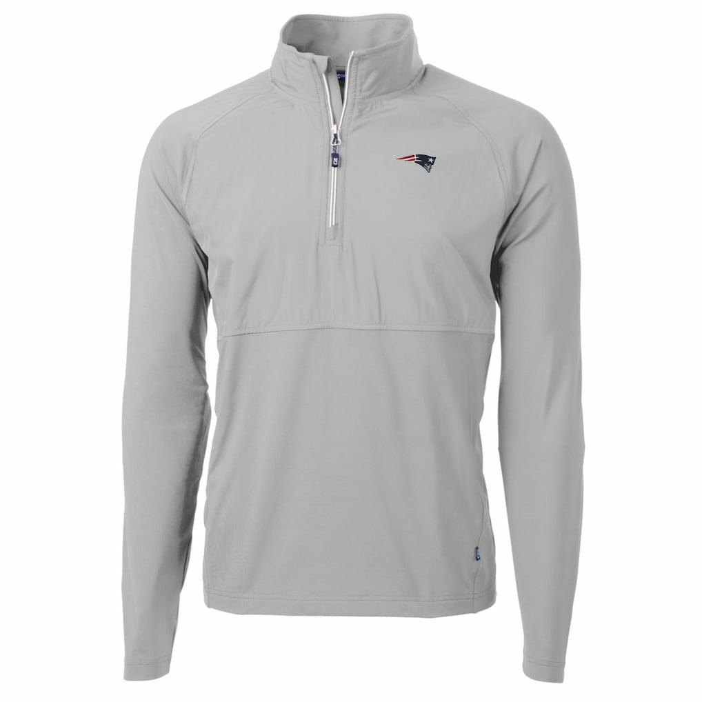 New England Patriots Cutter & Buck Adapt Eco Knit Hybrid Recycled Quarter-Zip Raglan Jacket - Gray sale