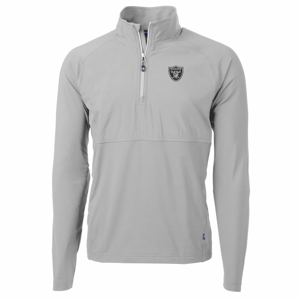 Las Vegas Raiders Cutter & Buck Adapt Eco Knit Hybrid Recycled Quarter-Zip Raglan Jacket - Gray on sale