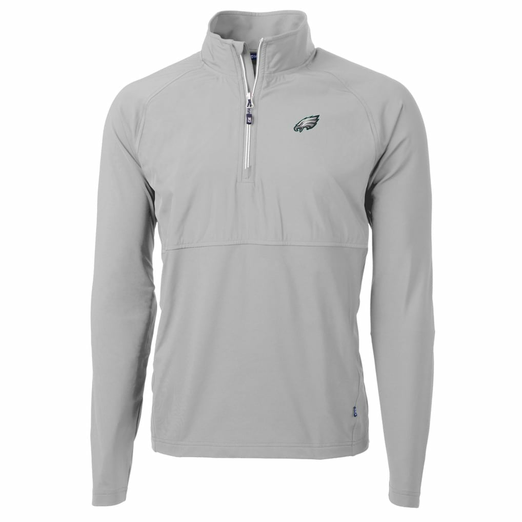 Philadelphia Eagles Cutter & Buck Adapt Eco Knit Hybrid Recycled Quarter-Zip Raglan Jacket - Gray on sale