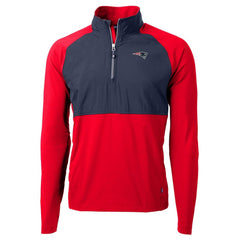 New England Patriots Cutter & Buck Adapt Eco Knit Hybrid Recycled Quarter-Zip Raglan Jacket - Navy/Red discount
