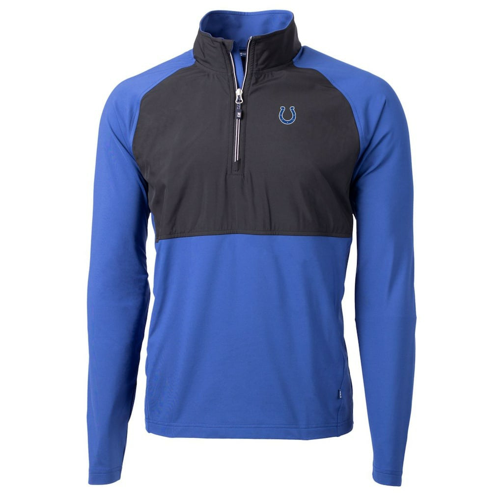 Indianapolis Colts Cutter & Buck Adapt Eco Knit Hybrid Recycled Quarter-Zip Raglan Jacket - Black/Royal for sale