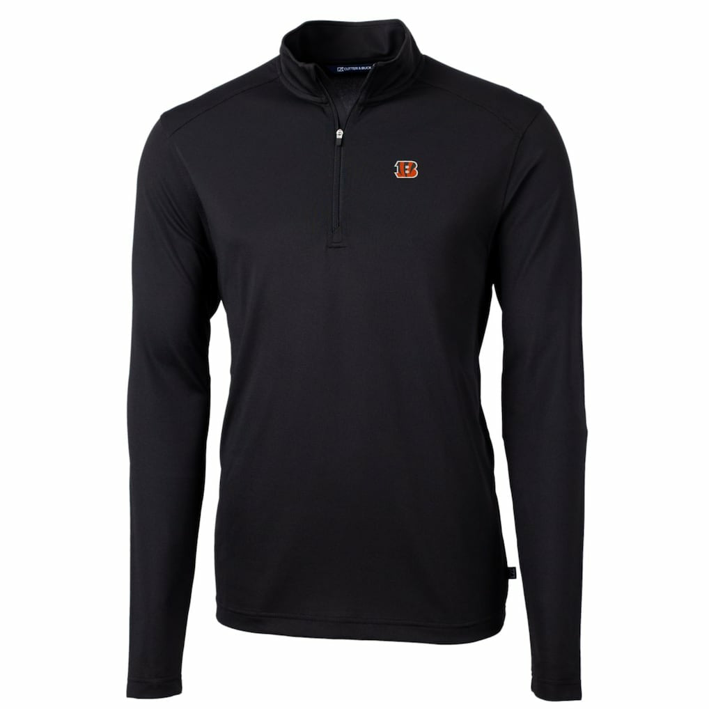 Cincinnati Bengals Cutter & Buck Big & Tall Virtue Eco Pique Quarter-Zip Pullover Jacket - Black for sale