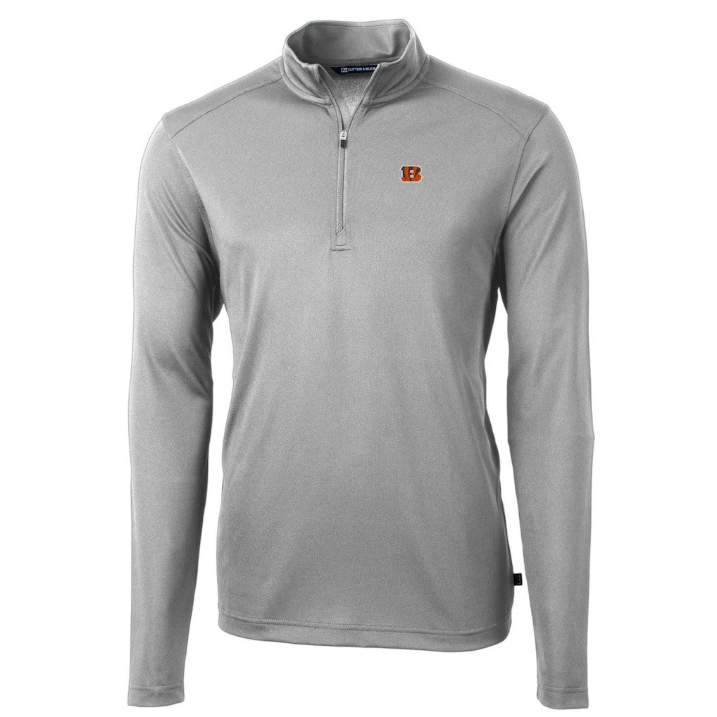 Cincinnati Bengals Cutter & Buck Big & Tall Virtue Eco Pique Quarter-Zip Pullover Jacket - Gray on sale