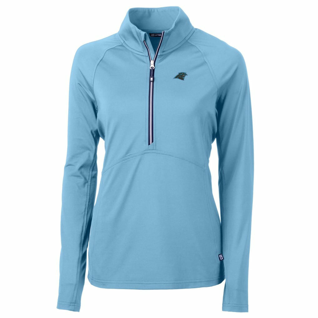 Carolina Panthers Cutter & Buck Women's Adapt Eco Knit Stretch Recycled Half-Zip Pullover Top - Powder Blue on sale