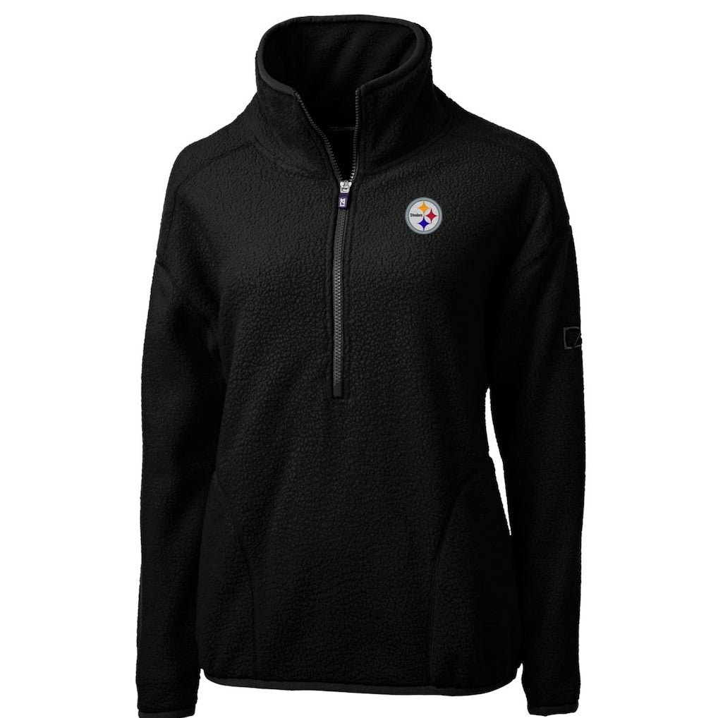 Pittsburgh Steelers Cutter & Buck Women's Cascade Eco Sherpa Fleece Half-Zip Pullover Jacket - Black on sale