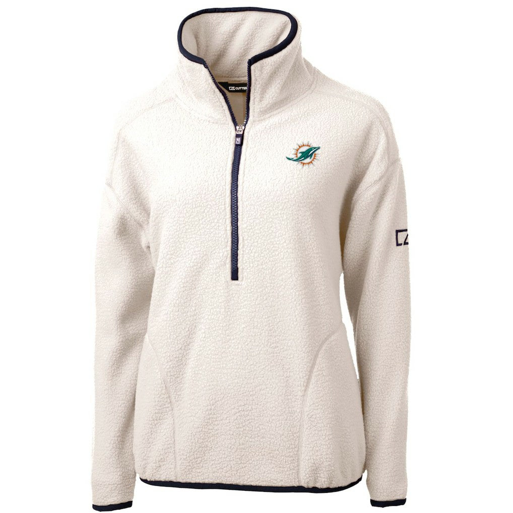 Miami Dolphins Cutter & Buck Women's Cascade Eco Sherpa Fleece Half-Zip Pullover Jacket - White/Navy for sale