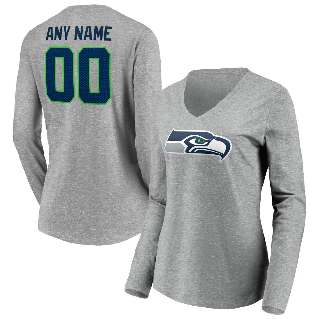 Seattle Seahawks Women's Team Authentic Custom Long Sleeve V-Neck T-Shirt - Gray discount