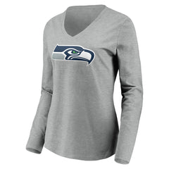 Seattle Seahawks Women's Team Authentic Custom Long Sleeve V-Neck T-Shirt - Gray discount