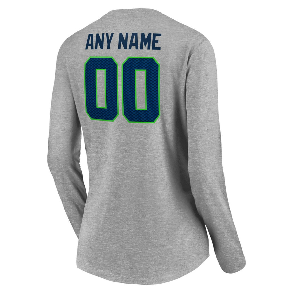 Seattle Seahawks Women's Team Authentic Custom Long Sleeve V-Neck T-Shirt - Gray discount