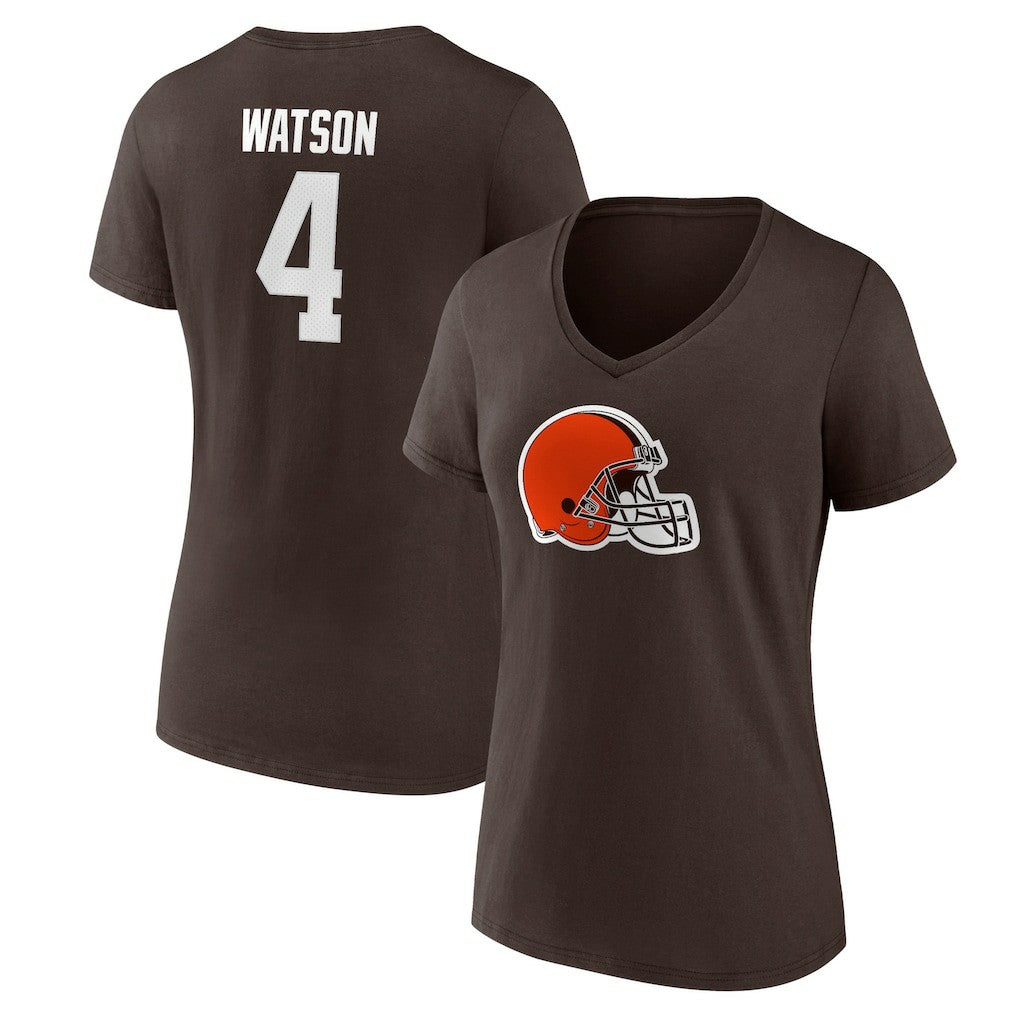 Deshaun Watson Cleveland Browns Women's Player Icon Name & Number V-Neck T-Shirt - Brown cheap