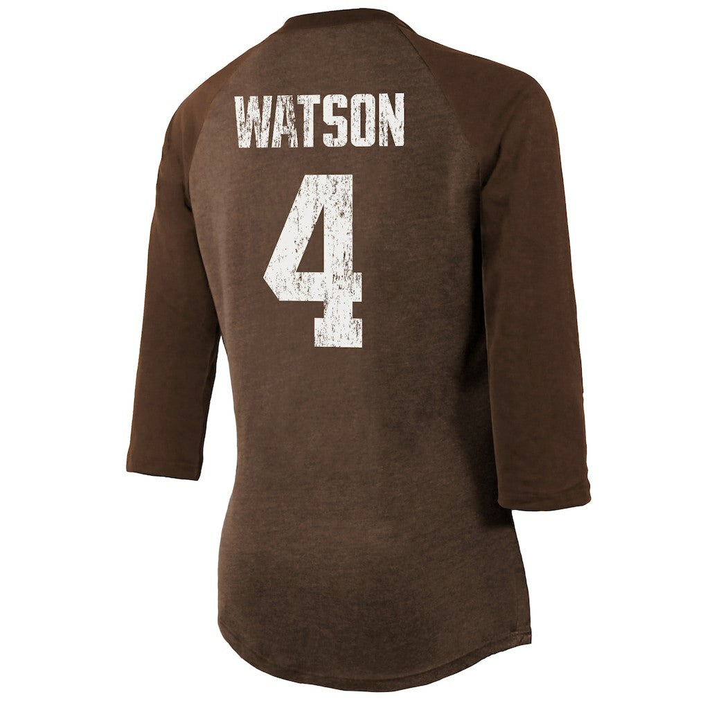 Deshaun Watson Cleveland Browns Majestic Threads Women's Name & Number Raglan 3/4 Sleeve T-Shirt - Brown outlet