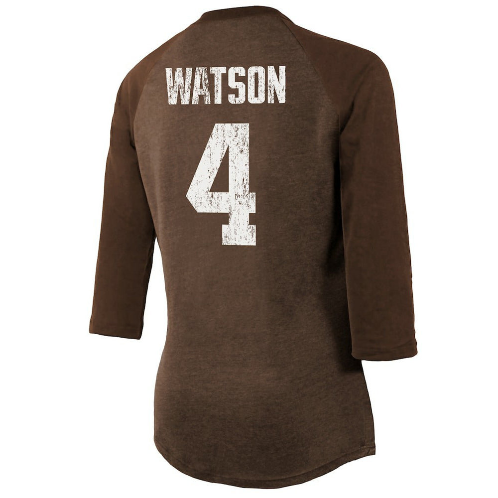 Deshaun Watson Cleveland Browns Majestic Threads Women's Name & Number Raglan 3/4 Sleeve T-Shirt - Brown outlet