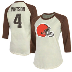 Deshaun Watson Cleveland Browns Majestic Threads Women's Player Name & Number Tri-Blend Three-Quarter Sleeve T-Shirt - Cream online
