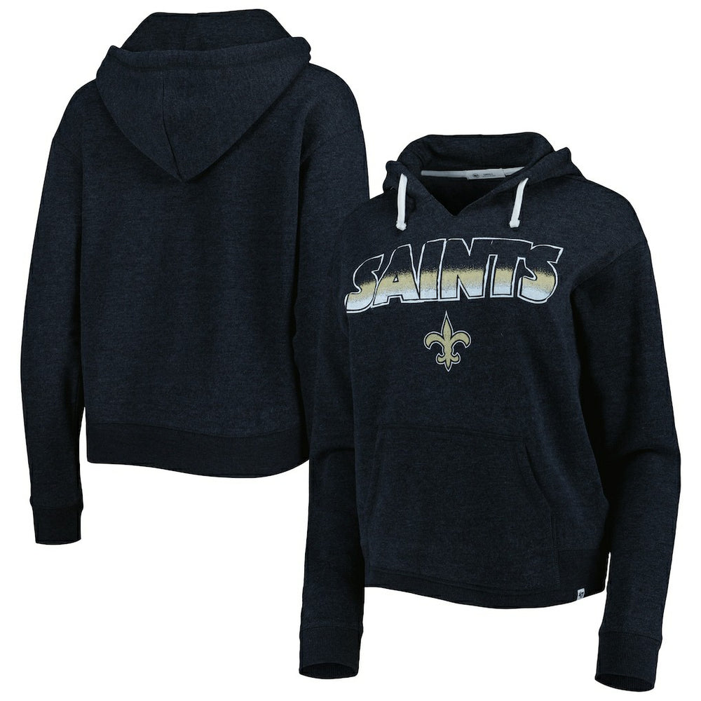 New Orleans Saints '47 Women's Color Rise Kennedy Notch Neck Pullover Hoodie - Black discount