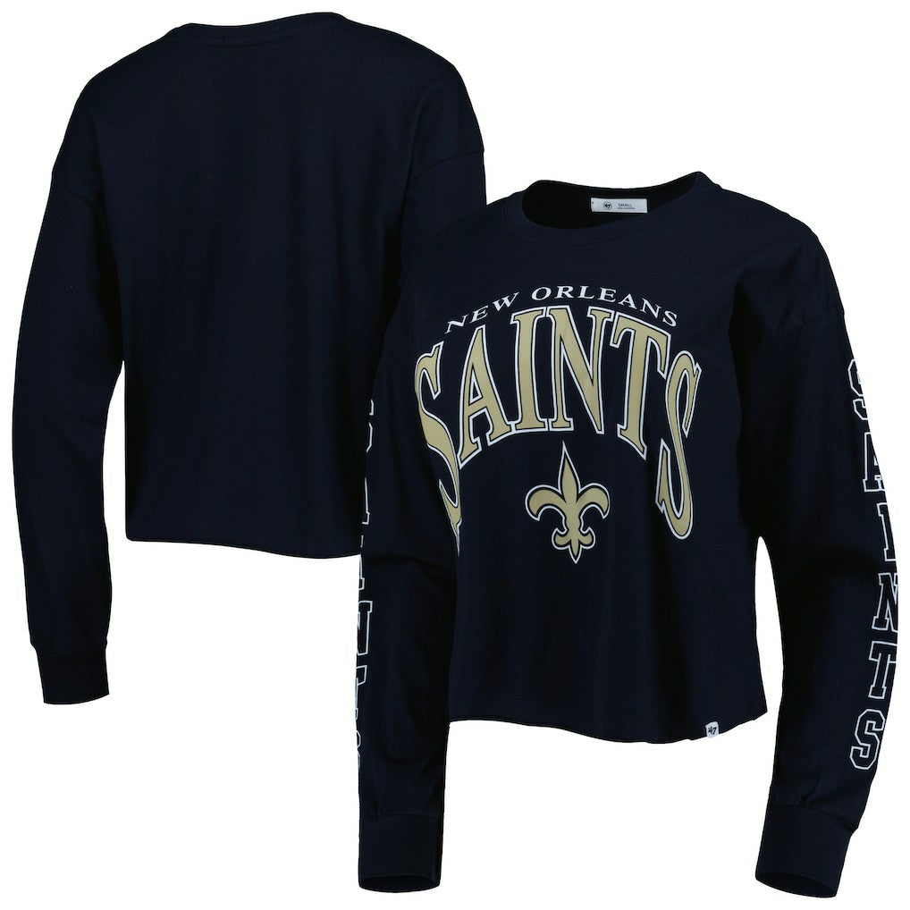 New Orleans Saints '47 Women's Skyler Parkway Cropped Long Sleeve T-Shirt - Black outlet