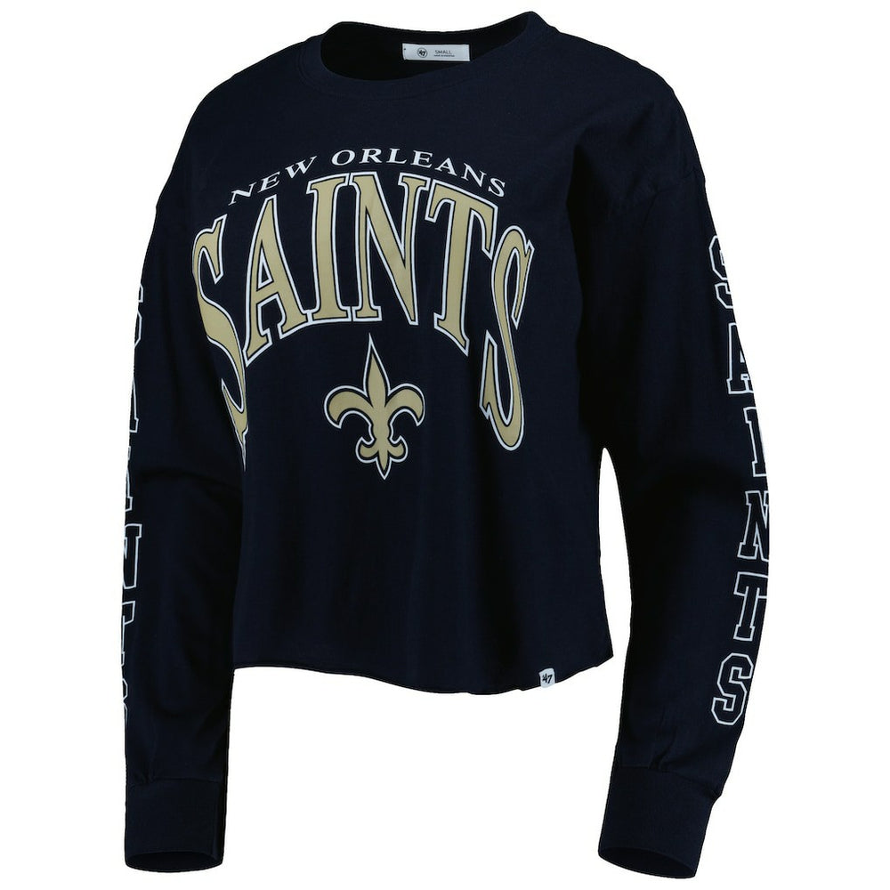 New Orleans Saints '47 Women's Skyler Parkway Cropped Long Sleeve T-Shirt - Black outlet