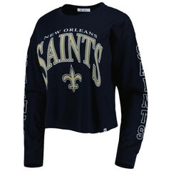 New Orleans Saints '47 Women's Skyler Parkway Cropped Long Sleeve T-Shirt - Black outlet