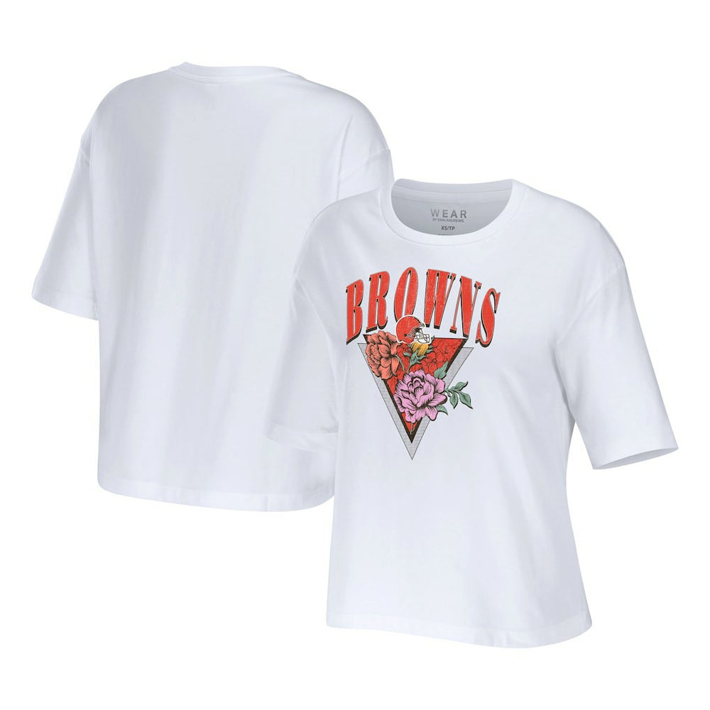 Cleveland Browns WEAR by Erin Andrews Women's Boxy Floral Cropped T-Shirt - White sale